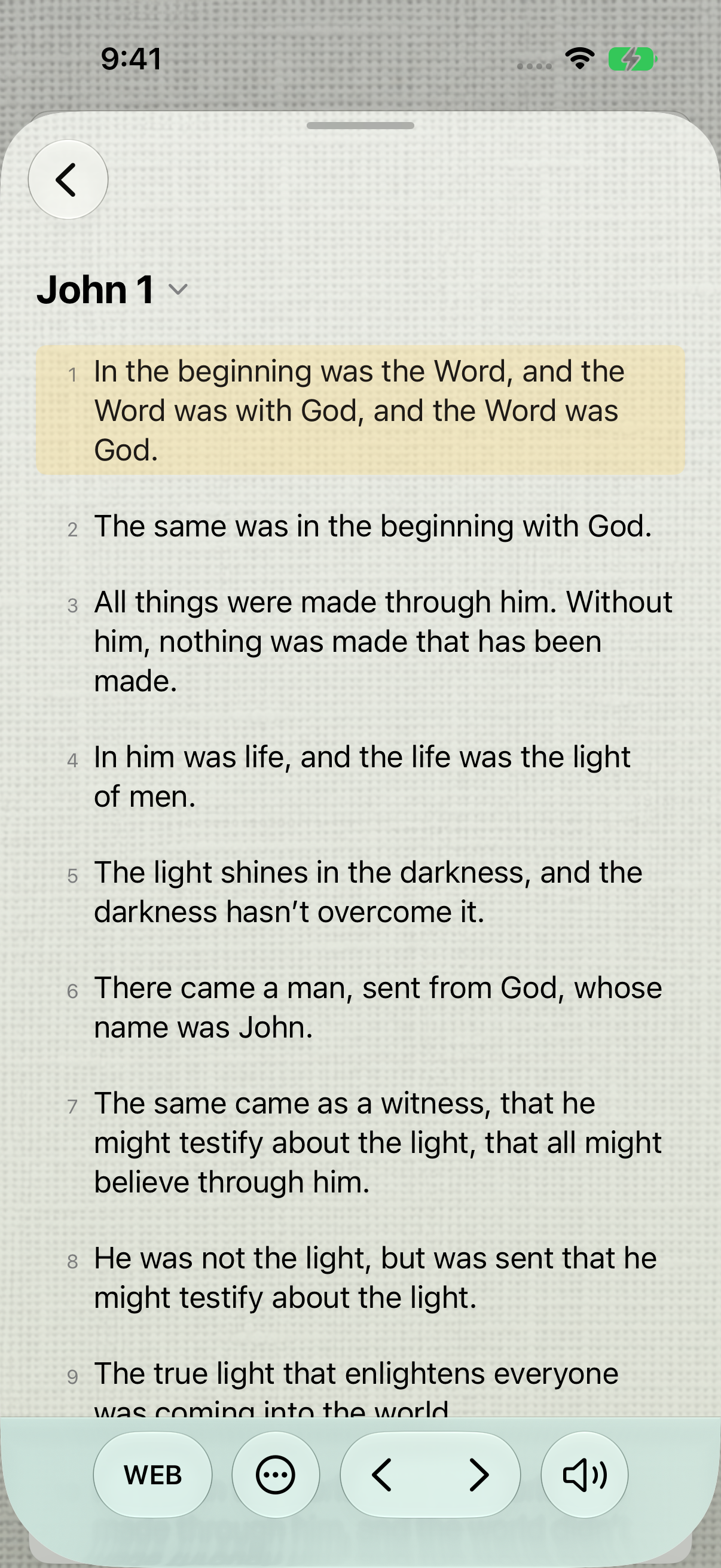 John 1 with verse 1 highlighted in yellow